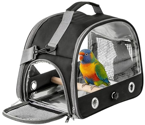 Bolsa de transporte para pájaros con bandeja de acero inoxidable y barra de pie, jaula de transporte para pájaros, transpirable, portátil, para periquitos/pequeños animales, caja de transporte de aves