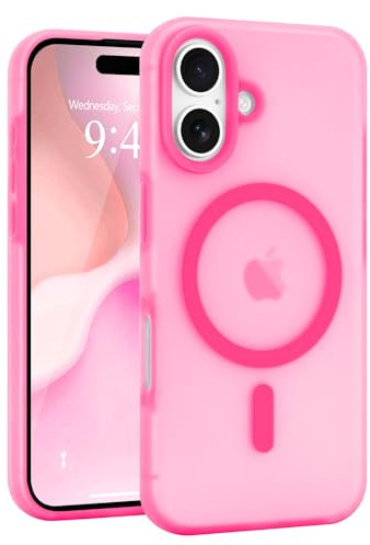Micoden Magnetic Case for iPhone 16 [Compatible with Magsafe] Soft Silicone Translucent Matte Skin-feel Phone Case,Cute Slim Shockproof Protective Cover for Men Women-Hotpink