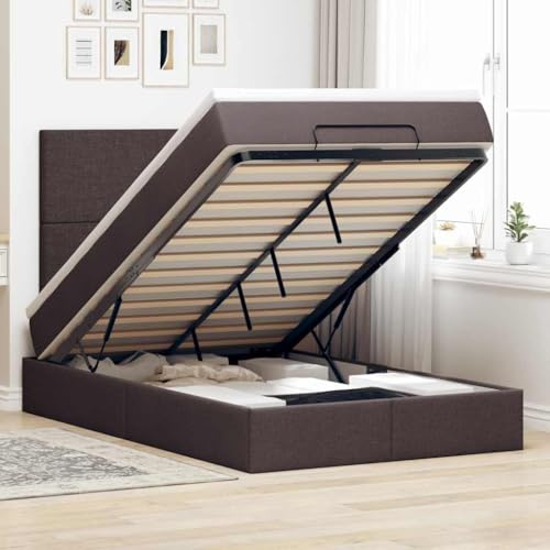 Hoopleep Mörkbrunt tyg Ottoman förvaringsbädd, 120 x 190 cm drottningplattformsram med integrerat headboard, fickvårmattress, skumtopp, hydraulisk lyft, maximizing sovrum utrymme