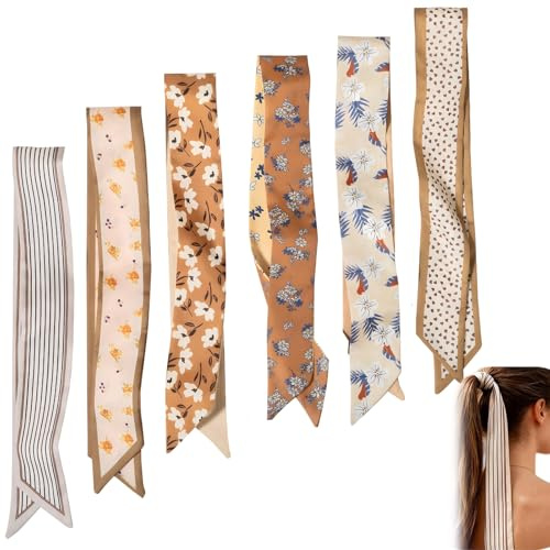 Aribliseza hårsjal, 6 stycken, boho silkeshalsdukar för kvinnor, satinhalsdukar för hår, hals, handled och väskor, eleganta hårtillbehör