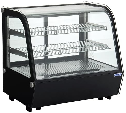 Kratos Countertop Refrigerated Bakery Display Case | 27.5 Wide Curved Glass Black Display Case with Two Shelves |LED Lighting| Countertop Refrigerator for Bakeries and Restaurants (29C-004)