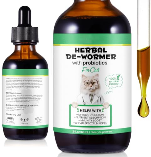 Wurmkur für Katzen 60ml, Natürliches Katzen Wurmmittel gegen Würmer & Parasiten - Mit Kräutern & Probiotika, Unterstützt Darmflora, Verdauung & Immunsystem - Sanft und Wirksam