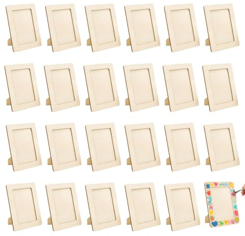 24 Pcs Wooden Picture Frames, 20 x 15 cm Unfinished Wooden Craft Frames | Paintable Display Wooden Photo Frames Standing Blank Photo Frame Craft for Diy Projects Crafts Painting Home Decorations