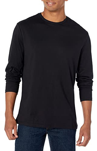 Amazon Essentials Herren Langärmeliges T-Shirt, Schmale Passform, Schwarz, L
