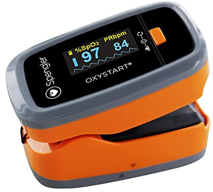 Oxymètre de doigt SPENGLER Oxystart, Oxymètre de pouls professionnel Portable, Mesure de l'Oxygénation, Facile à Utiliser, Fiable et Précis, Compact et Léger (Orange)