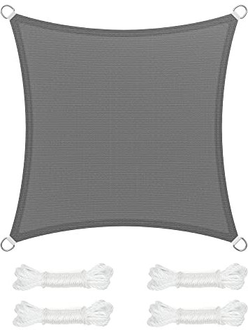 SONGMICS Sonnensegel 5 x 5 m, Sonnenschutz aus HDPE-Gewebe, luftdurchlässig, wasserdurchlässig, für Terrasse, Garten, Balkon, Camping, quadratisch, konkav, 2 m Seile, rauchgrau GSS55GY