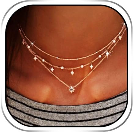Handcess Boho Layered Necklace Gold Rhinestone Choker Necklaces Chain for Women