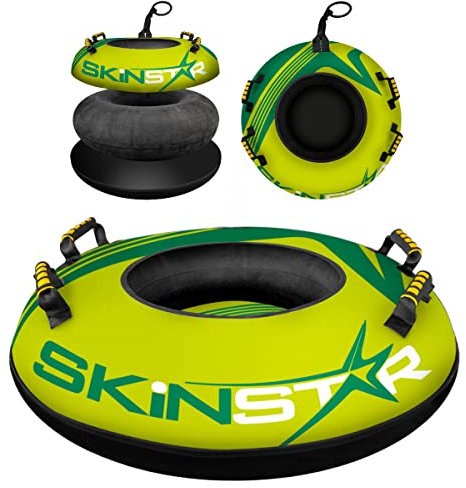 SkinStar Aufblasbare Schlitten Snow Tube Schlitten Bob Rodel Reifen Schneereifen Snowtube mit Griffen Ø100cm Green