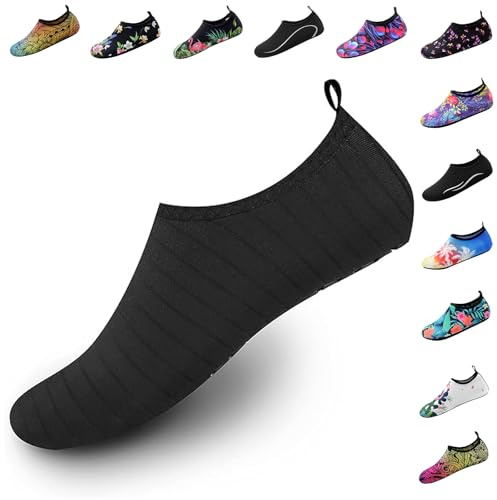 Valennia Vattenskor för män barfota snabbtorkande slip-on aqua strumpor för yoga strand sport simning surfing, Randig svart, 38/40.5 EU