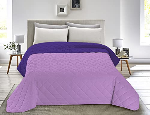 Banzaii Trapuntino Singolo 170x260 cm Primaverile Estivo, Copriletto Singolo Double Face, Trapunta Estiva Leggera Made in Italy - Lilla/Melanzana