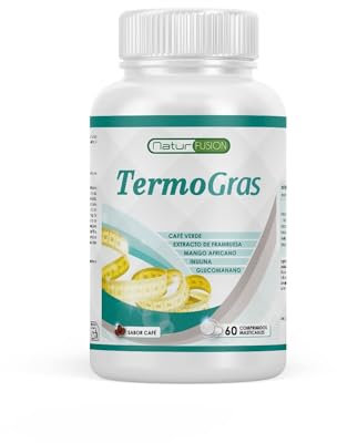 Healthy Fusion TermoGras | Adelgazante, Quemagrasas, Supresor Del Apetito | Glucomanano + Extracto de Frambuesa + Mango Africano + Café Verde | Potente Termogénico | 60 Comprimidos