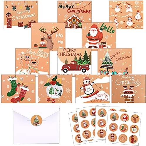 Tarjetas de Navidad, 24 Piezas Navidad Tarjeta de Felicitación, Tarjetas de Navidad con Sobres, Tarjetas Navidad Pack 24 Pegatinas Navideñas,Tarjetas de Felicitación en Blanco para Saludos Familiares