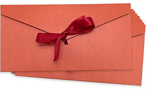 SZXMDKH Umschläge (10 Stück, 200 x 110 mm) mit Band, ENVELOPE für Grußkarten, Einladungskarten, Geburtstagskarten, Geschenkkarten, rot, langlebig, vintage, Rechteckig