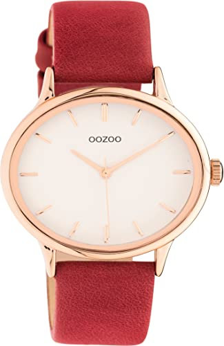 Oozoo Timepieces Montre pour femme - Avec bracelet en cuir de 20 mm de large - Montre de qualité supérieure pour femme - Élégante montre analogique ovale, rouge/or rose, groß, bracelet