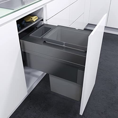 VAUTH-SAGEL Envi Space XX Pro Einbau Abfallsammler mit Frontanbindung, Mülleimer KB 400 mm Küche mit Dämpfung und Selbsteinzug, Behälter mit 35 Liter, Kunststoff/Stahl lavagrau
