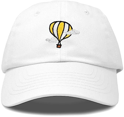 DALIX Embroidered Hot Air Balloon Dad Hat Cotton Cap Women Men Teens White