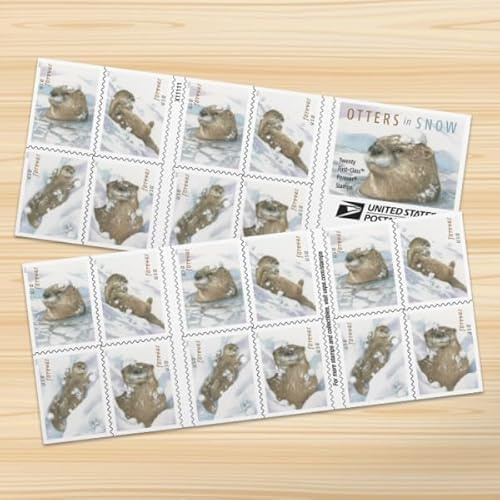United States Postal Service Otters in Snow Postage Stamps (1 Booklet of 20 Stamps)