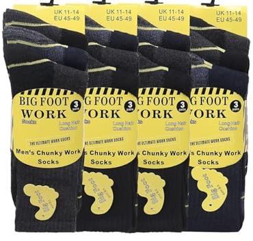 6 Pair Big Foot Men's Work Boot Socks Heavy Duty Thermal Socks Safety Reinforced Heel and Toe Warm and Confortable Socks Size 11-14 UK