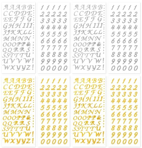 Glitzer Buchstaben Aufkleber 8 Blätter Klebebuchstaben Selbstklebend Alphabet Zahlen Sticker zum Basteln Scrapbooking (Gold, Silber)