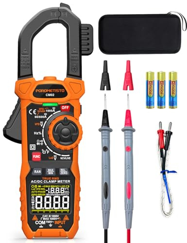 POROMETISTO Pinza Amperometrica Professionale 6000 Counts TRMS 1000 A con VFD e LoZ, Voltmetro Amperometro CM02 CA 750V/CC 1000V, Misura AC/DC, Corrente d'Avviamento, NCV, Temperatura, Capacità