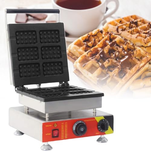 Waffles Maker Waffle Iron, 6 Belgian Square Waffle Maker, Belgian Waffle Maker Thick Pancake Maker with Non-Stick Plate,200V