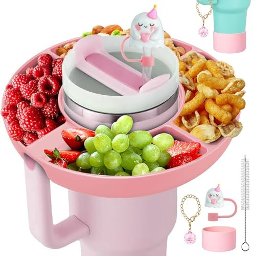 MEISHANG Snackteller für Stanley Cup 40oz,Stanley Cup Zubehör,Snackschale mit 4 Fächern,Stanley Cup Snackschale,Snack Tray für Auto, Filme, Camping (Rosa/1)