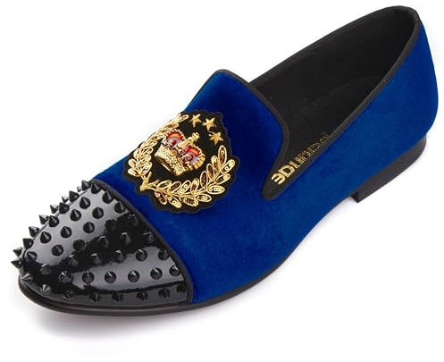 Harpelunde Slip On män bröllop klänning skor krona emblem sammet loafer skor nitar keps tå smoking skor, BLÅ, 42.5 EU