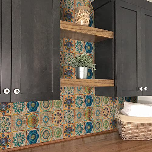 24 adesivi per piastrelle Marocco per Cucina Bagno Vintage Impermeabili Antiolio Fai Da Te Piastrelle Autoadesive da Incollare Adesivi per Pavimento in Vinile per Pareti