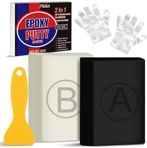 Stucco Epossidico Bicomponente 280g – Mastice Epoxy Putty Modellabile per Piscina, Adesivo Ripara Fuga Subacquea/Crepe, Riempie Fori, Adatto a Plastica/Metallo/Legno/Ceramica/Piastrelle (Nero)