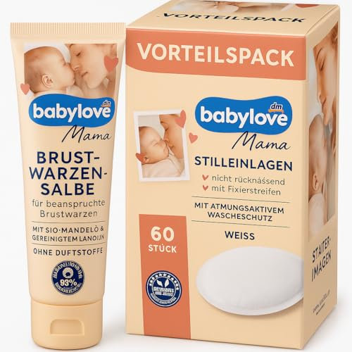 babylove Mama Stilleinlagen weiß (60 Stück) + Brustwarzensalbe (30 ml) + PurLife Sticker