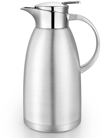 Dyserbuy 2.3L Thermal Carafe Pot, Vacuum Insulated Coffee Carafe, Stainless Steel Double Walled Hot Pot with Press Button Top, Beverage Dispenser, Silver