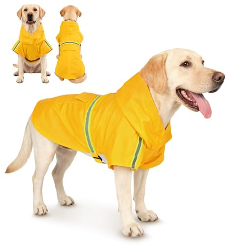 OSDUE Imperméable Chiens, Manteau de Pluie Réglable avec Capuchon et Réfléchissantes Manteaux Imperméables Légers & Confortables 100% Étanche et Aéré pour Petits, Moyens et Grands Chiens(Jaune, XL)