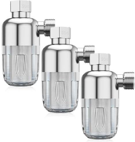 3 stycken vattenfilter dusch, vattensystem förfilter 1/2 tum, rostfritt stål kalkfilter med 40 μm rostfritt stål filterelement, filtrerar effektivt föroreningar för toalett/tvättmaskin/kran