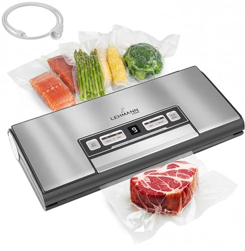 LEHMANN Machine Sous Vide Alimentaire Automatique - Appareil Mise Sous Vide Alimentaire pour Aliments Secs et Humides - 5 Modes - Soudure Solide de 30 cm - Cutter - Tuyau d’aspiration inclus