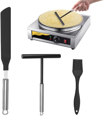 Rurbeder 3 Piezas Crepe y Esparcidor, Distribuidor de Masa Acero Inoxidable, Espátula,Rastrillo en T Rodillo para Repartir Masa, Accesorios Crepes el Hogar, Cocina, Hornear, Herramientas Horneado