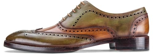 Lethato Wingtip Brogue Oxford Handcrafted Men's Genuine Leather Lace up Dress Shoes- Green