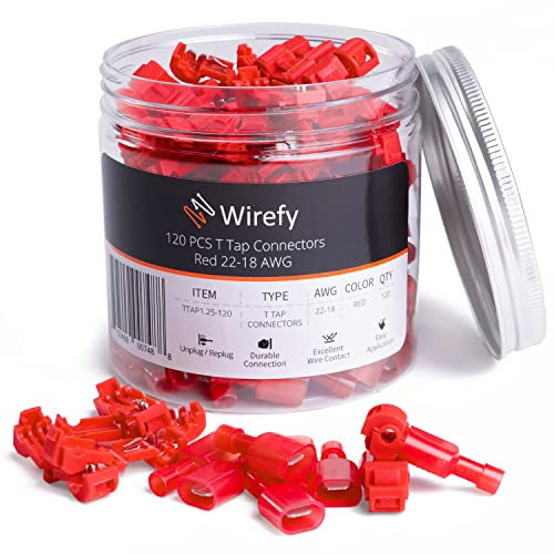 Wirefy Stromdieb Kfz - T-Tap Rote Abzweigverbinder im Set - Kabelverbinder mit Flachstecker Schnellverbinder - Abzweigklemme 0,5-1,5mm² - 120 Stück