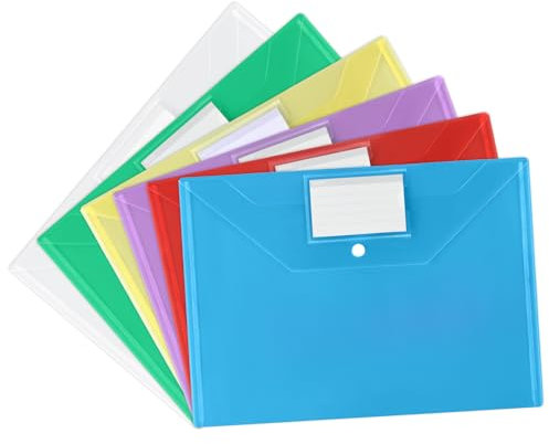 Vicloon Dokumententasche, 6 x Sichttasche A4 Verschiedene Transparente Farben, mit Druckknopf und Visitenkartentasche, zum Abheften, Sortiert für Schule, Job, Büro und zu Hause