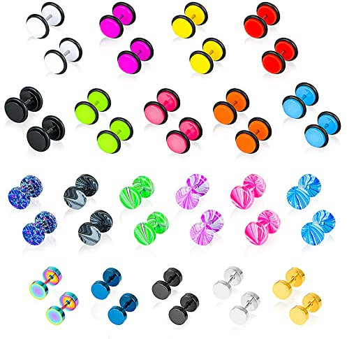 Ruisenda 20 Paar Ohrstecker aus Edelstahl, für Herren und Damen, Ohrpiercing, Plugs, Tunnel, künstliche Stecker, Ohrstecker, 20 Farben, Edelstahl, Kein Edelstein