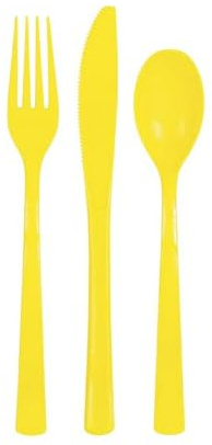 Unique 47266 - Reusable Plastic Cutlery Set for 6 Guests (18 Pieces) - Neon Yellow