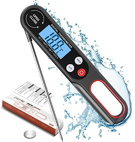 Digital Meat Thermometers for Air Fryers Cooking, Food Thermometer Instant Read BBQ Cooking Thermometer with Foldable Long Probe and Backlight Screen Magnetic Back for Kitchen,Milk(Battery Included)