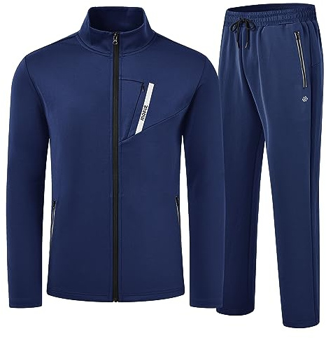 AjezMax Herren Sportanzug Langarm Jogginganzug Trainingsanzug Einfarbig Sportanzug Fußball Sporthose Laufjacke für Gym Übung Warm Tracksuit mit Reißverschluss XXL Marineblau