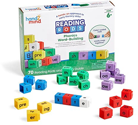 Learning Resources Reading Rods för ljudning och ordbildning, lära sig läsa, ordbildningsövningar, stavningsleksaker, Montessori-alfabetsbokstäver, läshjälpmedel för barn, fonologisk medvetenhet