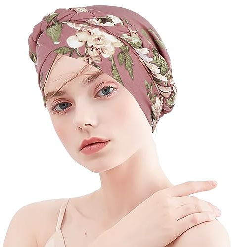 WUERKIYA Dames Turban Chapeau Écharpe De Cheveux Femmes Musulmanes Foulard pour La Perte De Cheveux Cancer Chemo Beanie - Fleur Blanche