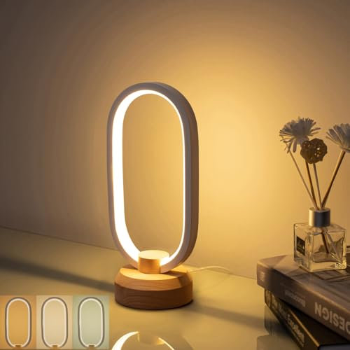 BASRAE Petite LED Lampe de Table - Ovale Lampe de Chevet Chambre,Lampes de Bureau Moderne et Créative Avec 3 températures de couleur,Dimmable Lampe de Lecture pour Salon/Côté Lit/Enfants/Adulte