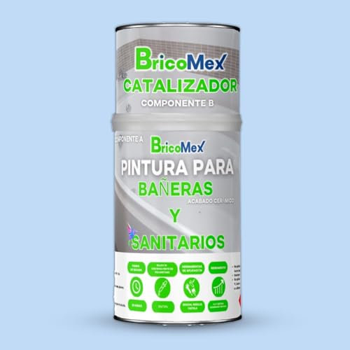 BRICOSALVAJE PREMIUM Pintura para Bañeras Brillante con Acabado Cerámico de Dos Componentes 150+600 Ml (AZUL CLARO)