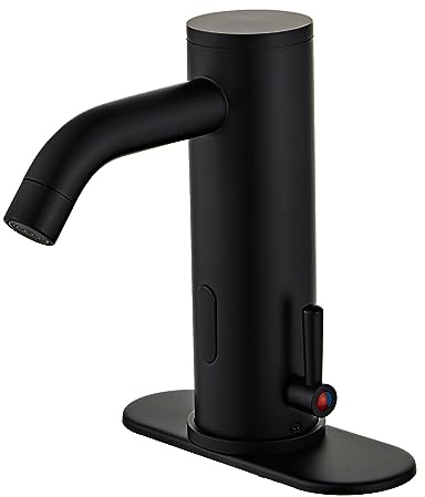 HHOOMMEE Automatic Touchless Bathroom Sink Faucets Sensor Motion Activated Hands Free Commercial Faucet with Deck Plate Temperature Control Rod Infrared Auto Mixer for Vanity Basin Bath（Matte Black）