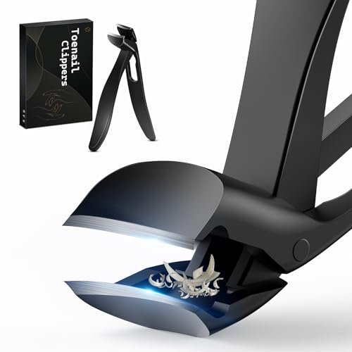 FERYES Zehennagelknipser mit abgewinkeltem Kopf, langer Griff, für Senioren, große breite Backe, mit Auffangvorrichtung für dicke Nägel, einfacheres Schneiden, ergonomisches Design, Schwarz