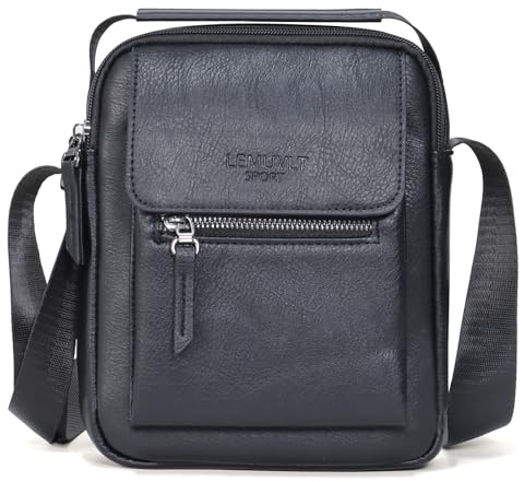 Lemuvlt Medium Crossbody bag for men shoulder bag mens purse satchel leather messenger bag gift(Black)
