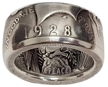 ASFKIPMF Morgan Silver Dollar Coin Men's Ring Coin Ring Morgan Silver Coin Design Ring, Men's Coin Ring, Fashion Jewelry Handmade Punk Vintage Personality Coin Ring, in God We Trust Rings Size 8